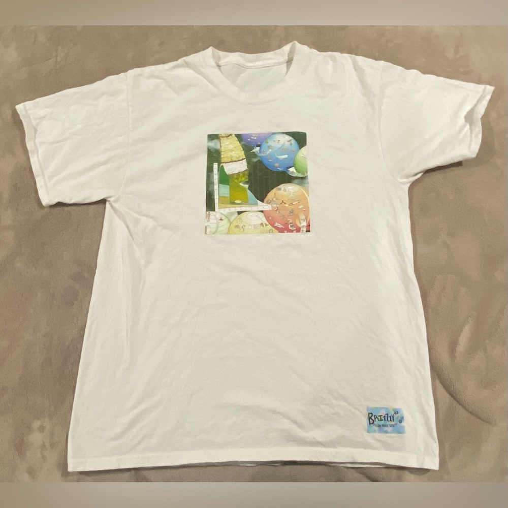 Ballzit Graphic T-Shirt Men’s Large White Abstract Art Rare Vintage Style Tee